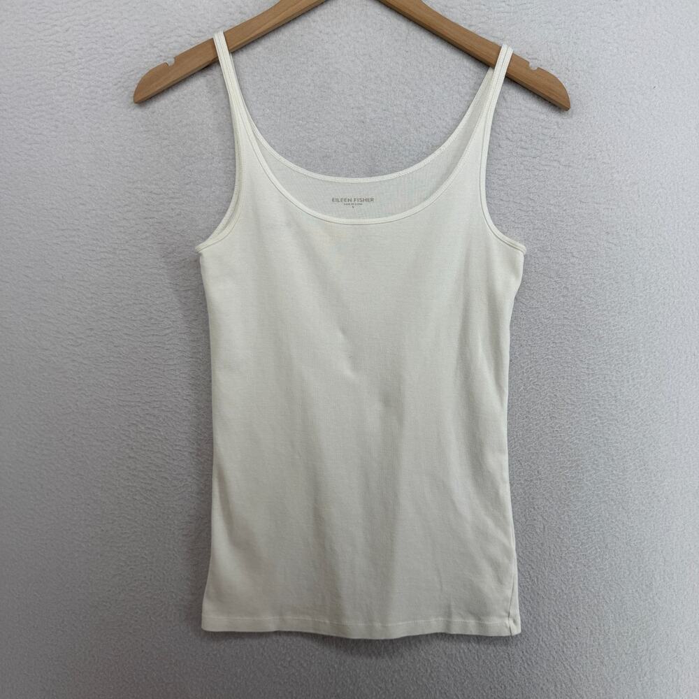 EILEEN FISHER Tank Top S Cami Organic Cotton Ribbed Jersey Slim Off White